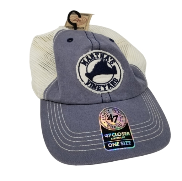 Martha's Vineyard NWT 47 Closer Stretch Fit Hat OS Mesh Text Embroidered Patch - Picture 1 of 12